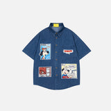 Trendiges Jeanshemd mit besticktem Cartoon-Welpen