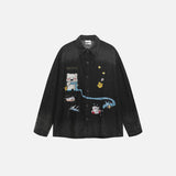 Chemise en jean respirante vintage brodée d'ours