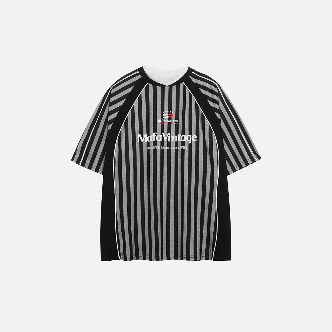 Summer Cool Retro Letter Print Vertical Stripes T-Shirt