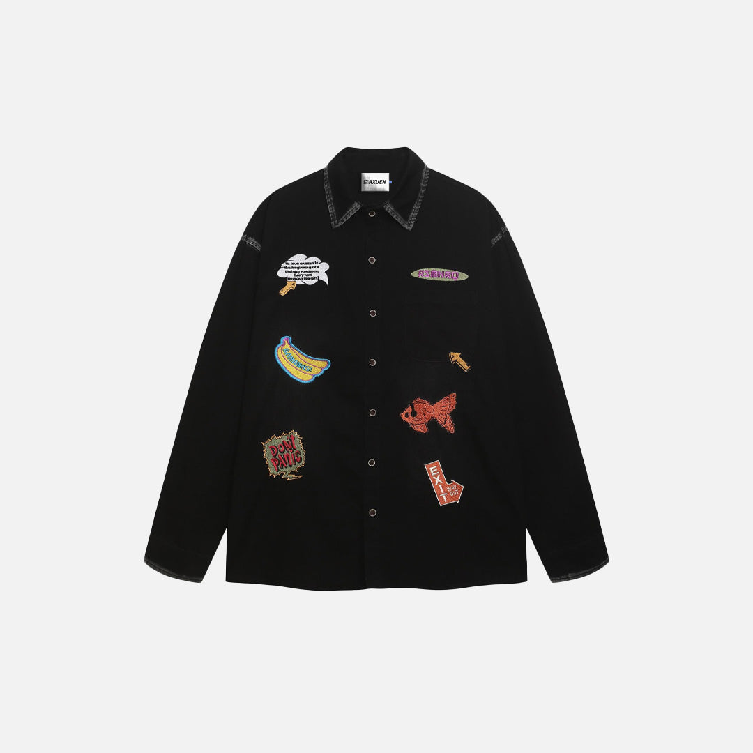 Chemise en jean brodée style hip-hop respirante