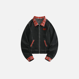 Retro American Style Plaid Varsity Denim Jacket