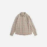 Distressed Plaid Button-Up Shirt