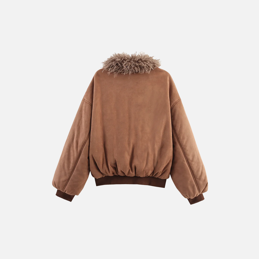 Y2K Cozy Faux Fur V-Neck Collar Cotton Jacket