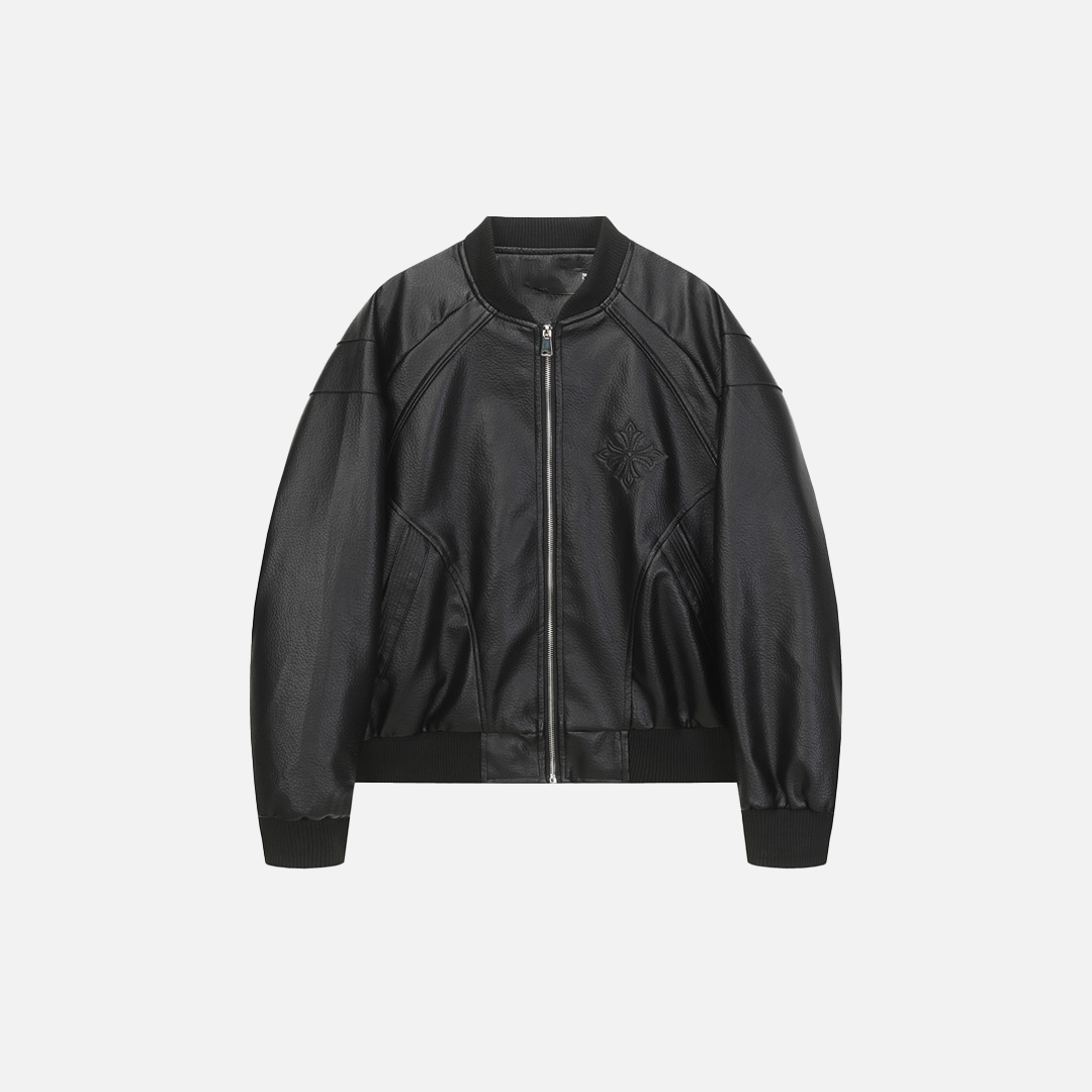 2000s Style Punk O-Neck Baseball Pu Leather Jacket