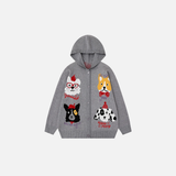 Retro Single Breasted Cartoon Puppy Jacquard Hodded Cardigan