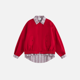 Chemise patchwork à carreaux décontractée, veste à faux col