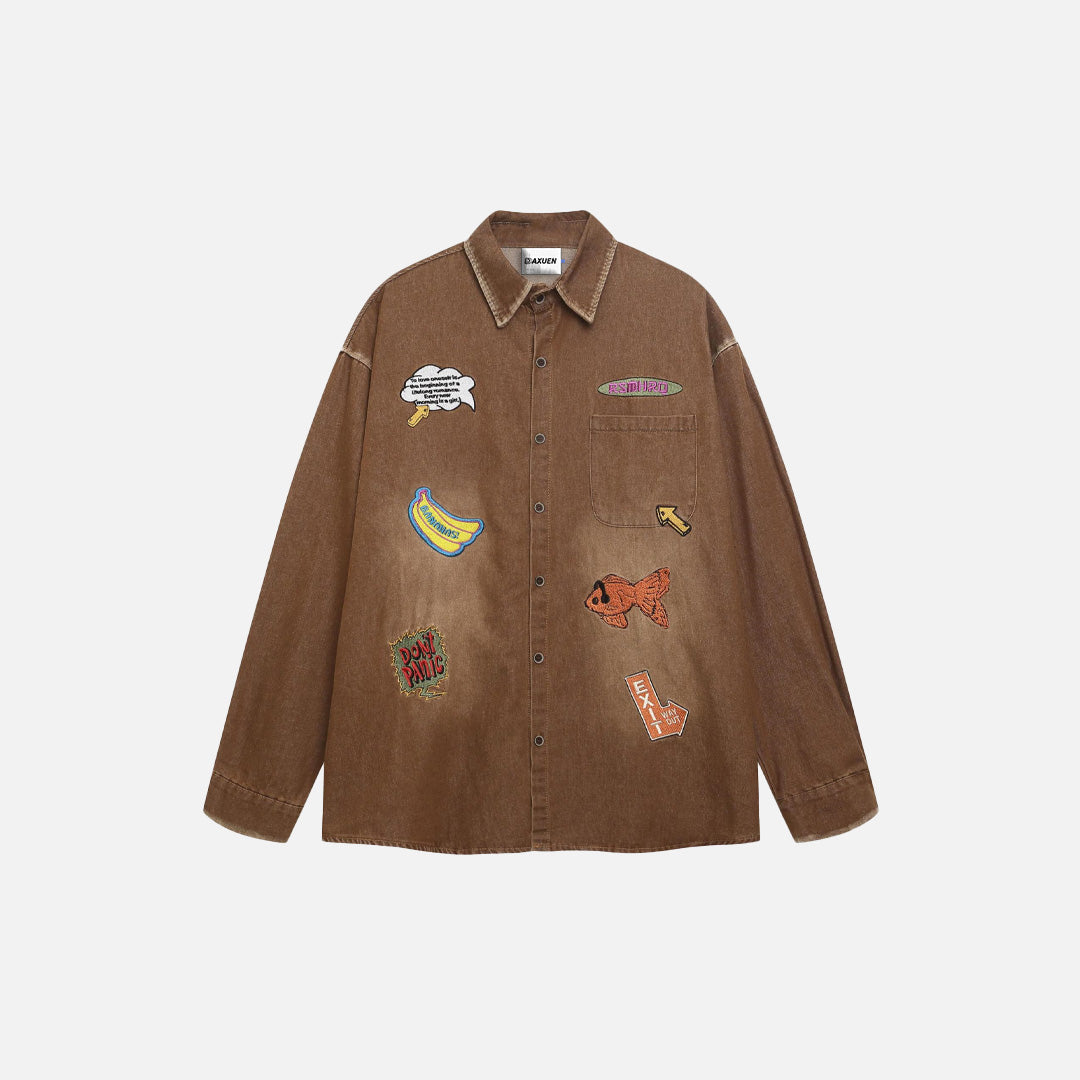 Chemise en jean brodée style hip-hop respirante