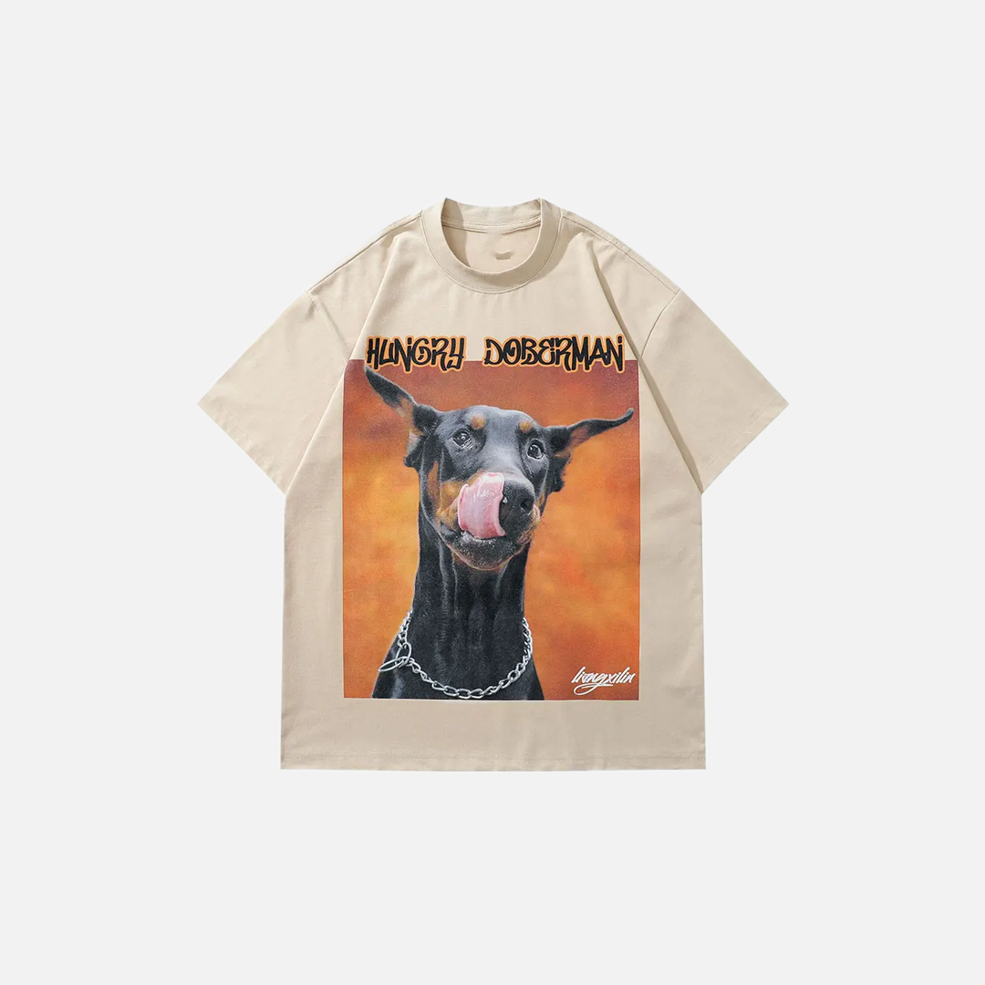 グラフィックドーベルマン犬プリントオーバーサイズTシャツ