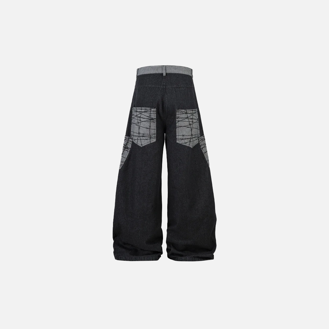 Vintage Distressed Wide Leg Denim Cargo Jeans