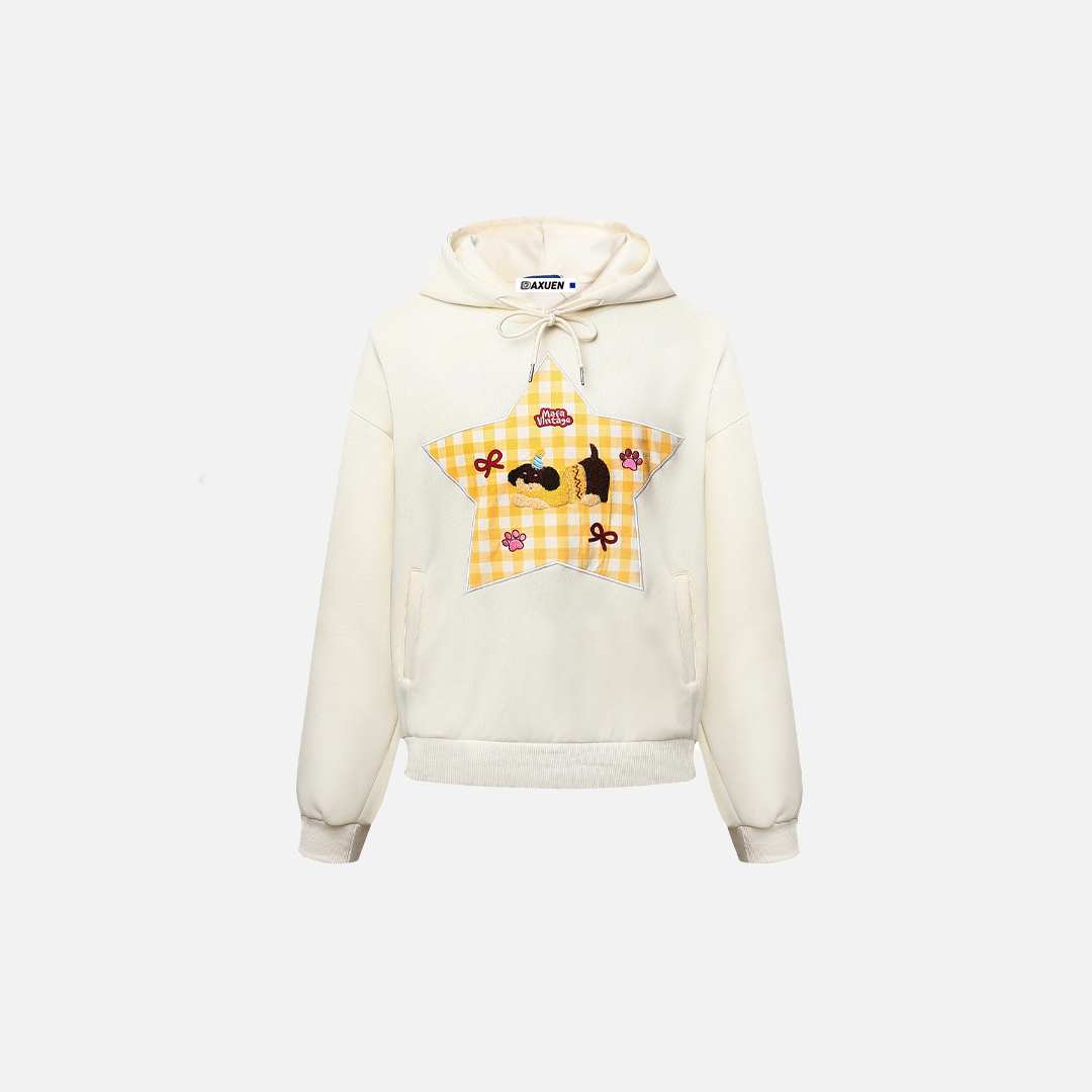 American Style Winter Vintage Star Embroidered Hoodie