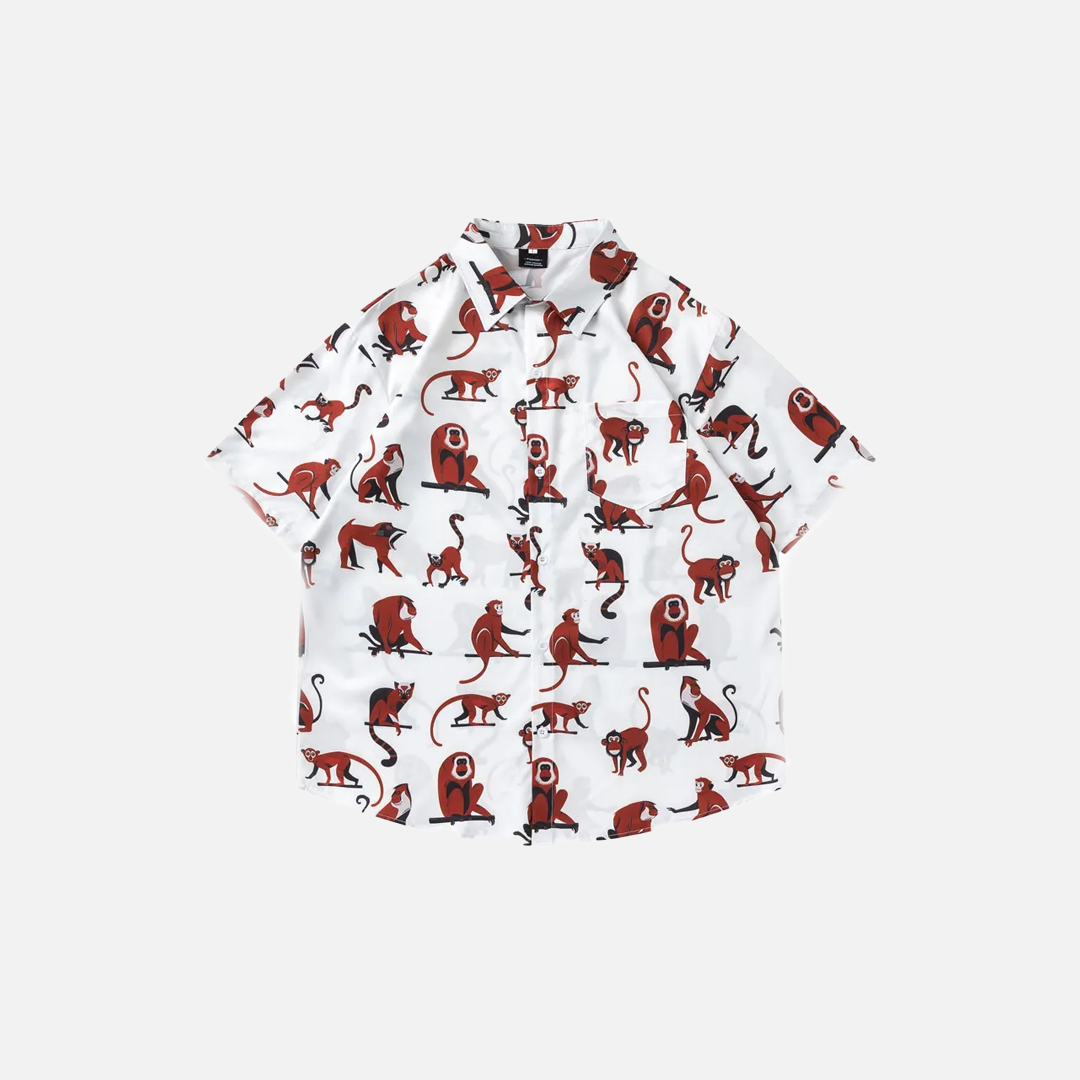 Colorful Cute Monkey Graphic Beach Shirt