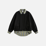 Chemise patchwork à carreaux décontractée, veste à faux col