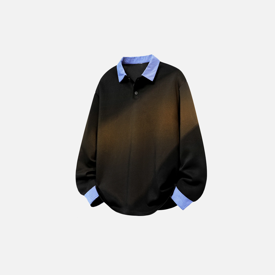 Korean Contrast Turn Down Collar Sweatshirt