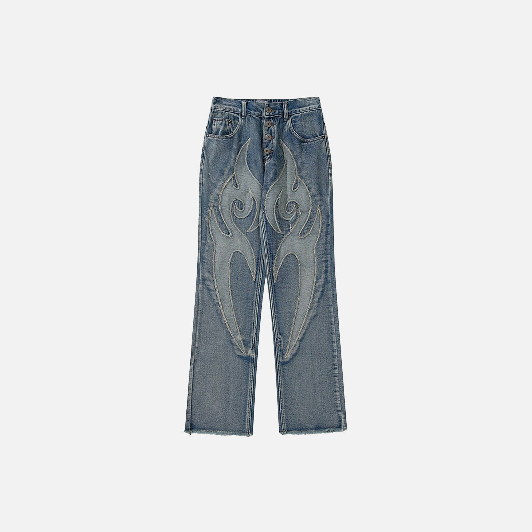 Jeans mit Flammenstickerei