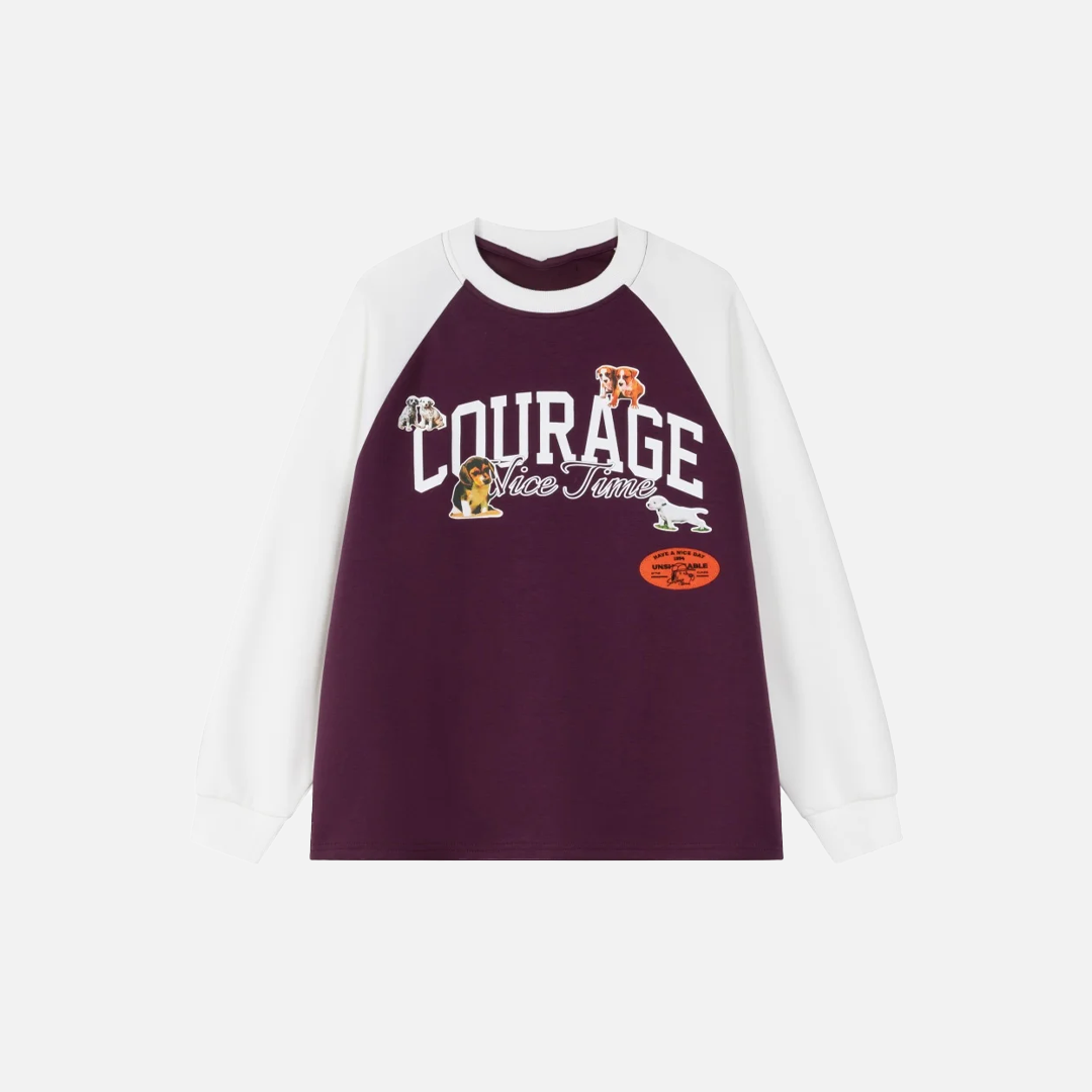 Breathable Retro Dog Print Raglan Long Sleeve T-Shirt