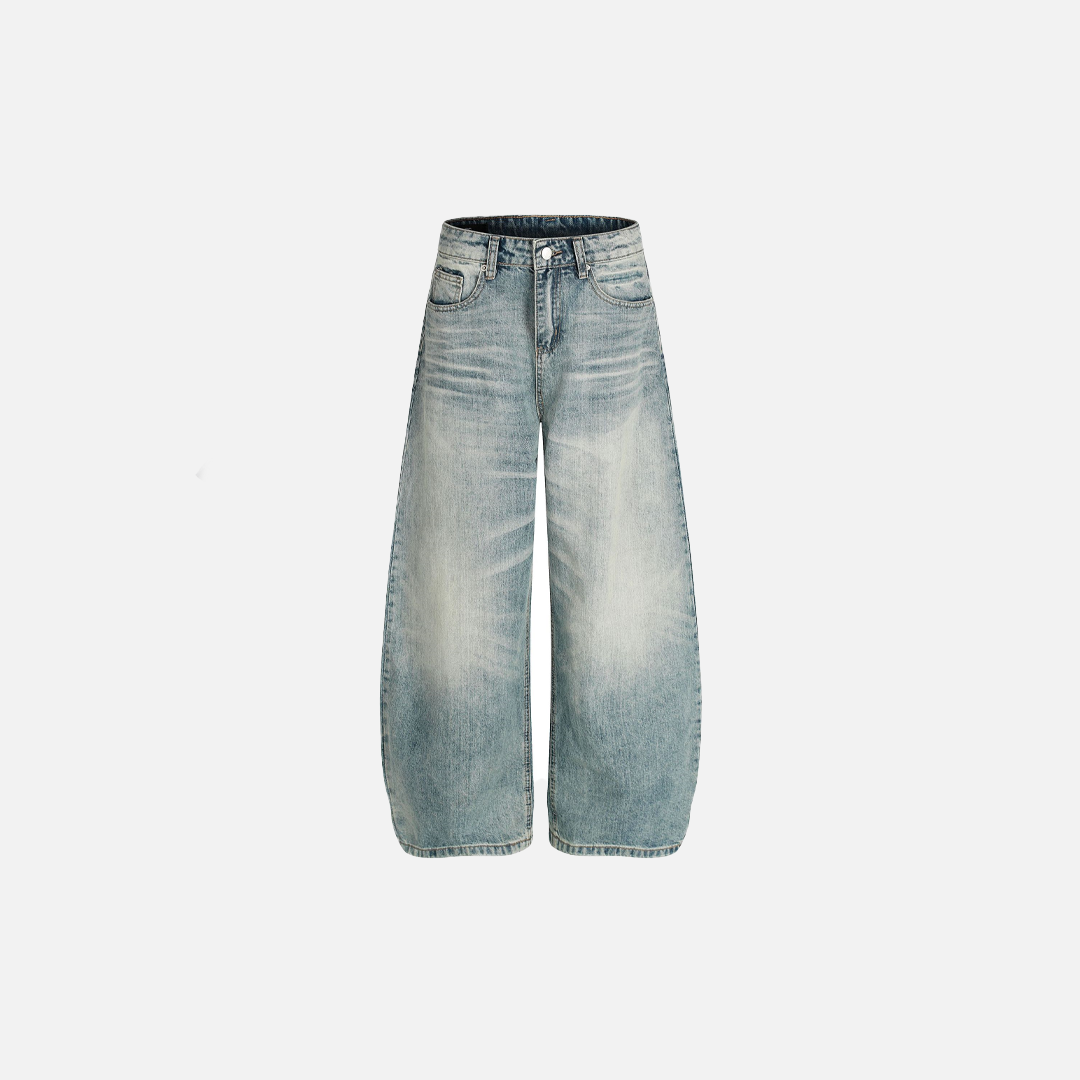 Vintage-Jeans in gewaschenem Blau mit Used-Look und lockerer Passform
