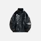 Veste de motard en cuir à col montant, classique et tendance