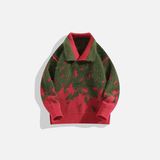 Christmas Contrast Color Lapel Knitwear Sweater