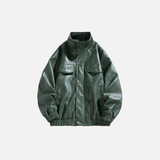 Veste de motard en cuir à col montant, classique et tendance