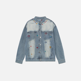 Durable Distressed Embroidered Denim Jacket