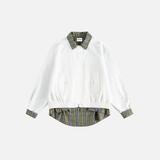 Chemise patchwork à carreaux décontractée, veste à faux col