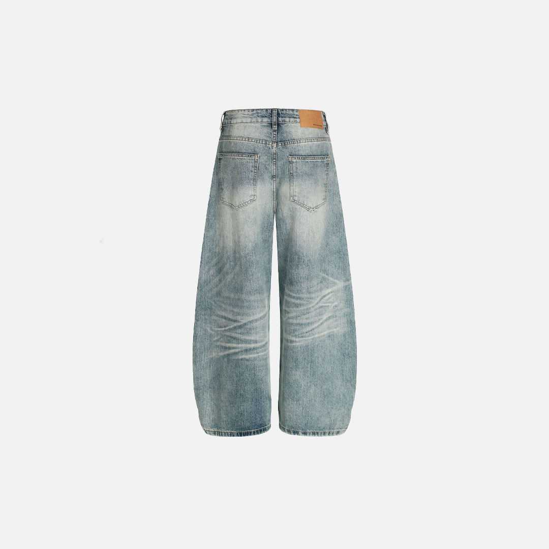Vintage-Jeans in gewaschenem Blau mit Used-Look und lockerer Passform
