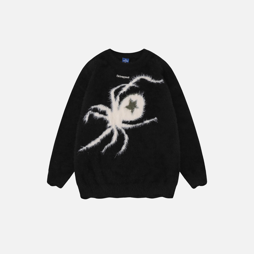 Pull noir à étoiles d'araignée, pull gothique punk