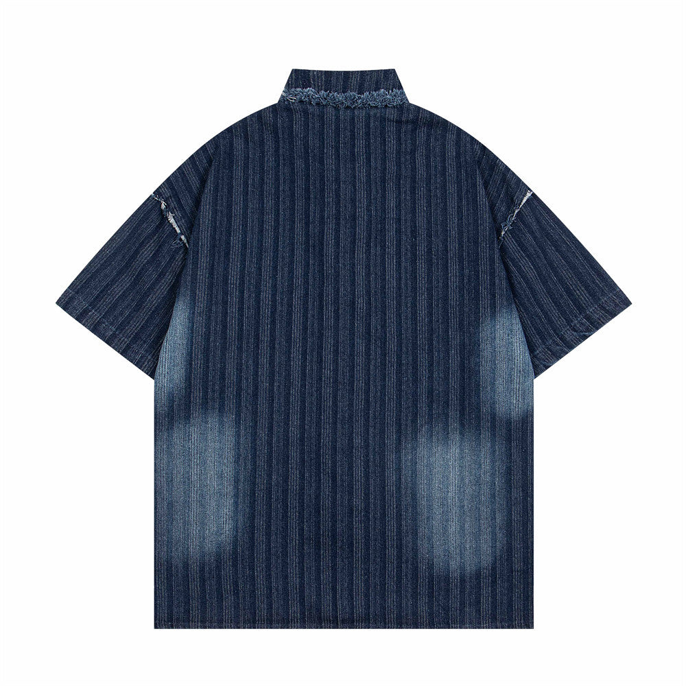 Vintage-Jeanshemd mit Used-Look und kurzen Ärmeln 