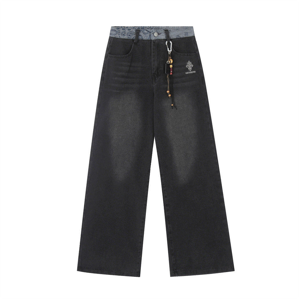 Colorful Embroidered Straight Leg Jeans