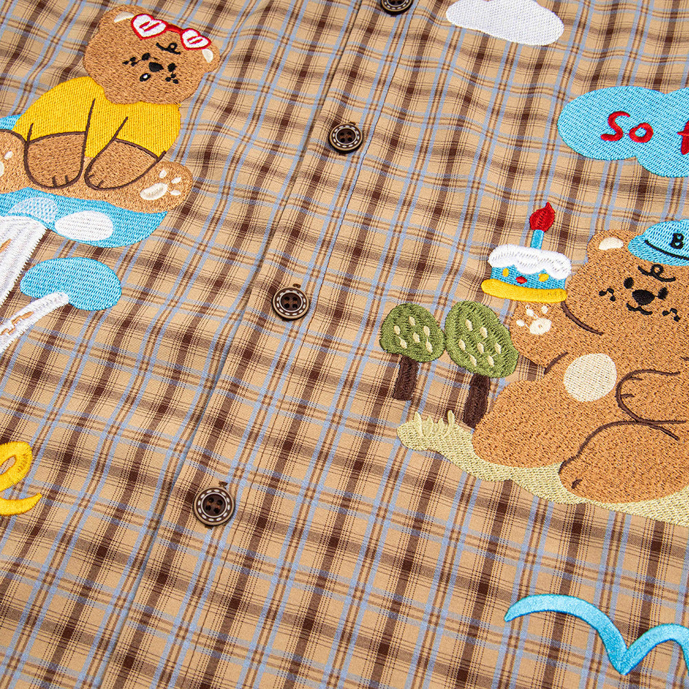 Chemise à carreaux ours de dessin animé ample et amusante