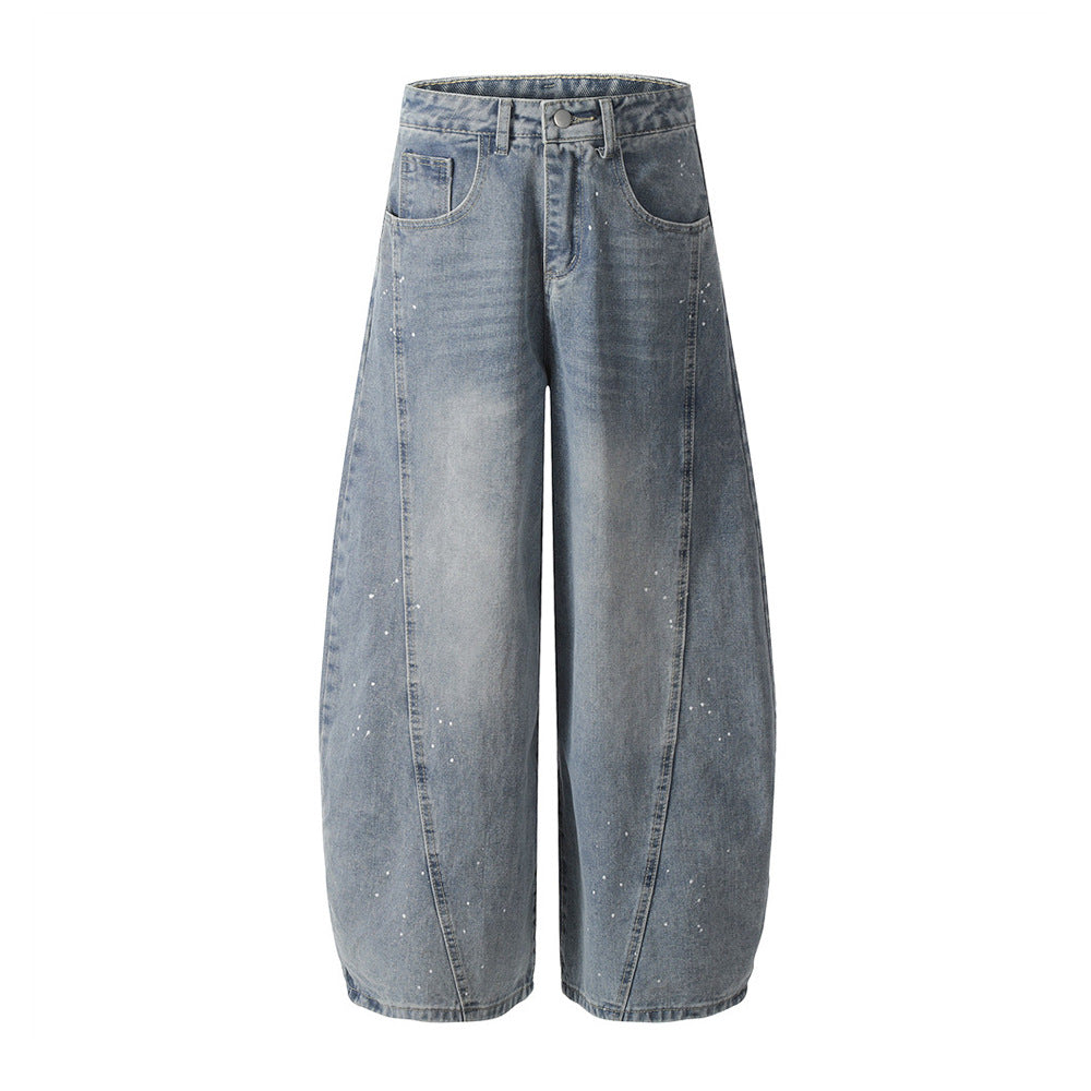 Weite Jeans mit Tintenmuster