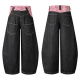 Y2K Styled Plaid Patchwork Wide Leg Baggy Jeans