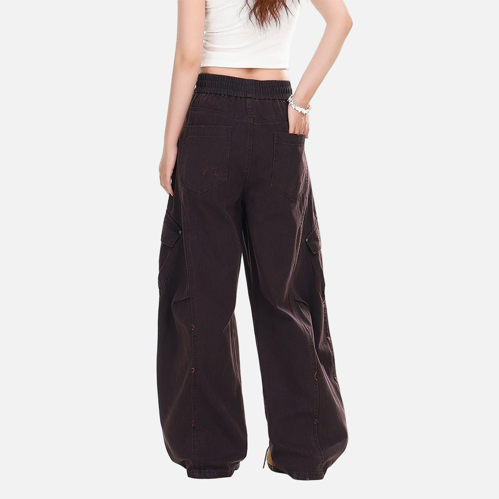 Streetwear Distressed Wide Leg Workwear Cargo Pants