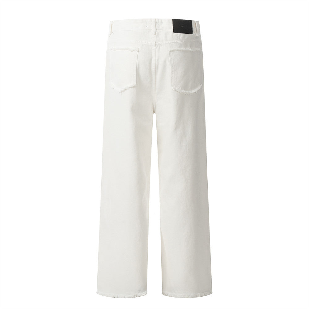 Burr-Edge Straight Wide-Leg Jeans