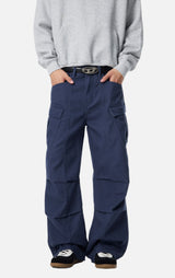 American Style Straight Leg Pleated Cargo Jeans