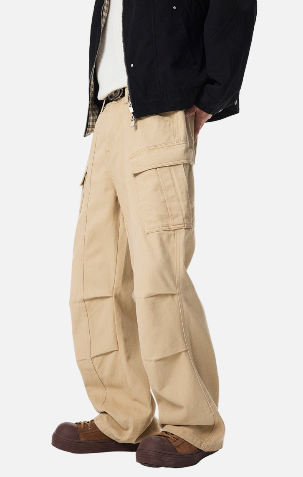 American Style Straight Leg Pleated Cargo Jeans