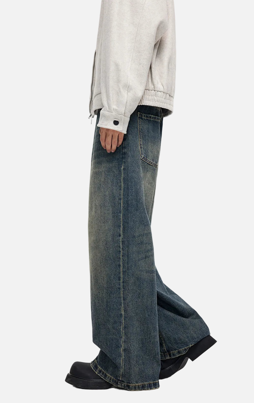 American Style Wide Leg Retro Washed Denim Jeans