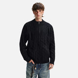 Gemütlicher, einfarbiger Strickpullover mit halben Reißverschluss