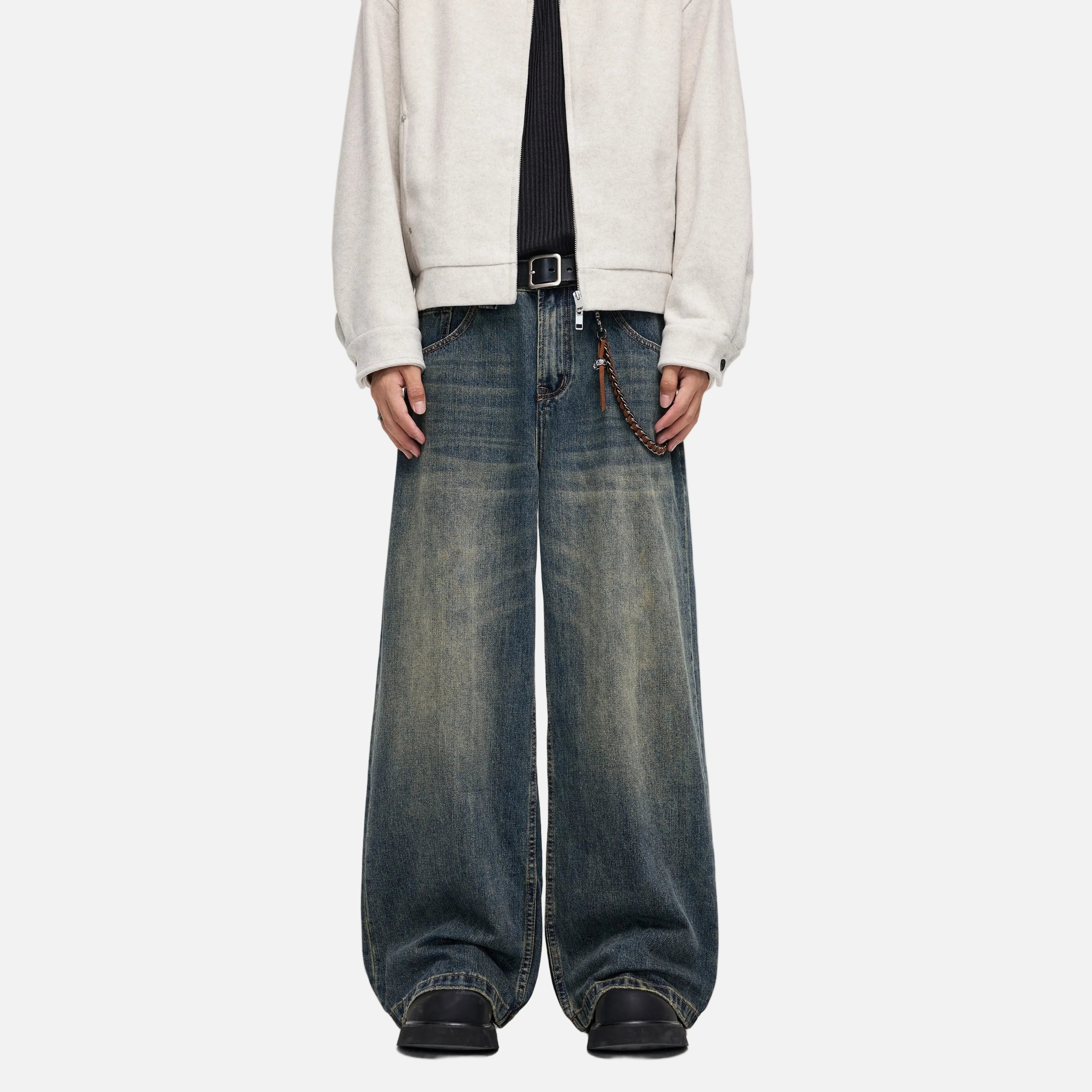 American Style Wide Leg Retro Washed Denim Jeans