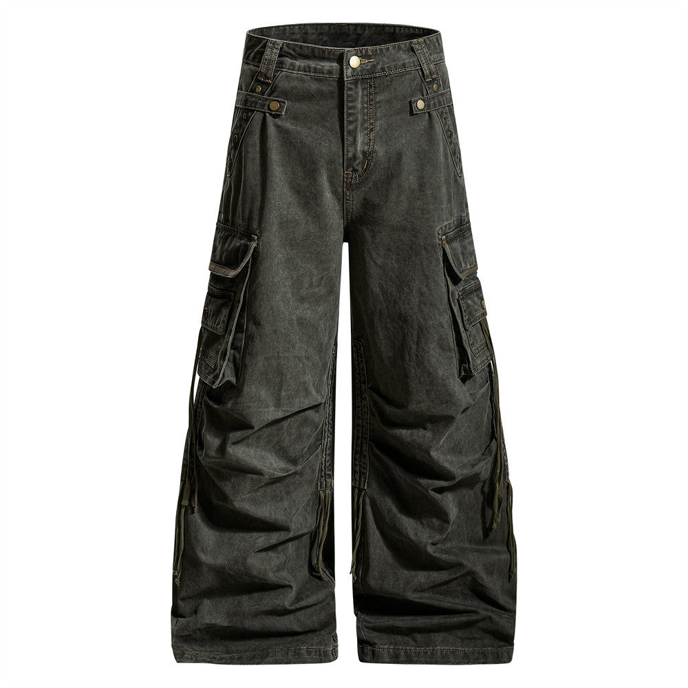 Men Retro Wide Leg Pocket Jeans