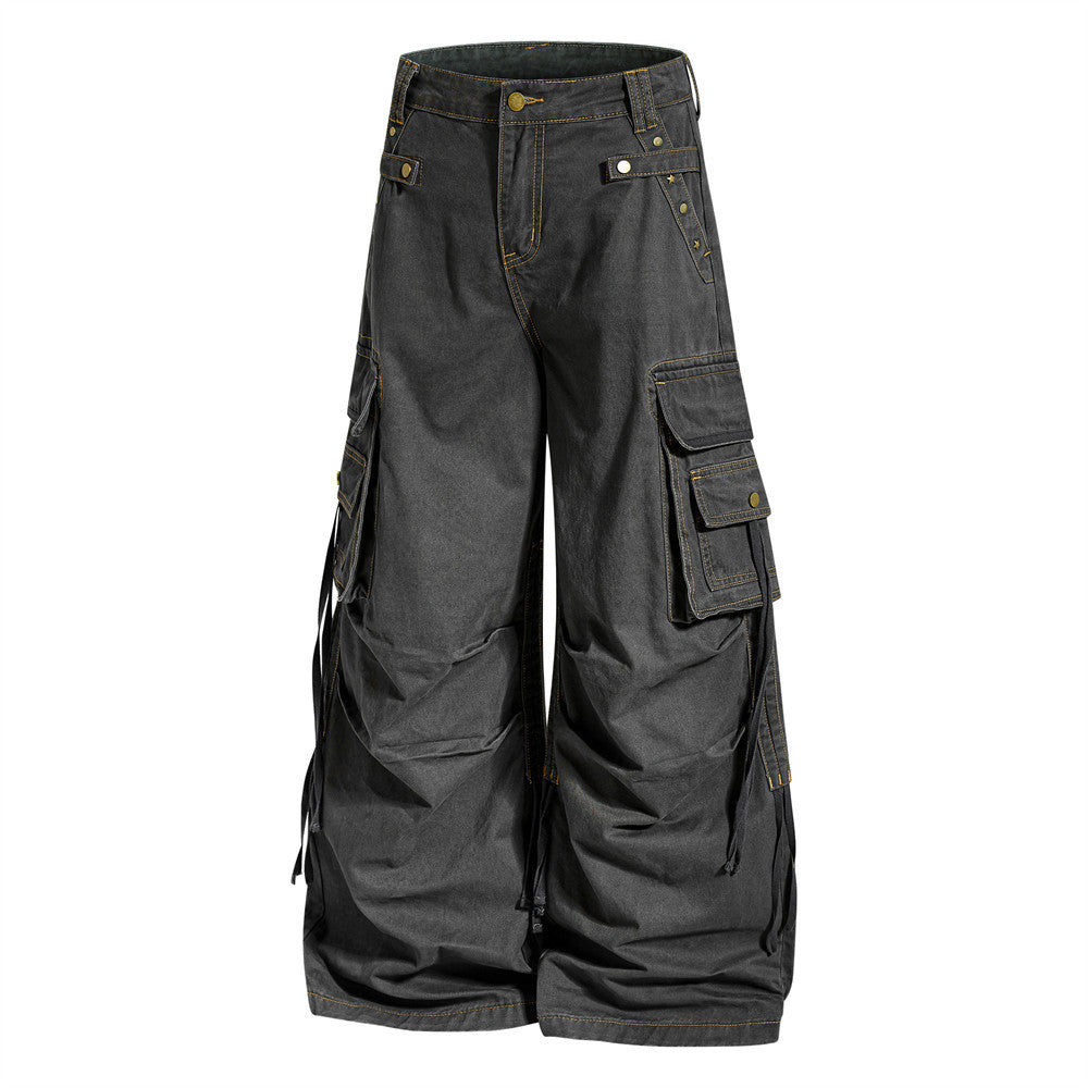 Men Retro Wide Leg Pocket Jeans