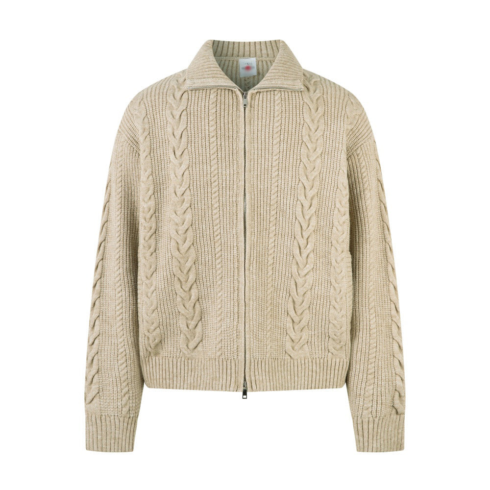 Herren-Strickjacke mit Reißverschluss und gedrehter Struktur