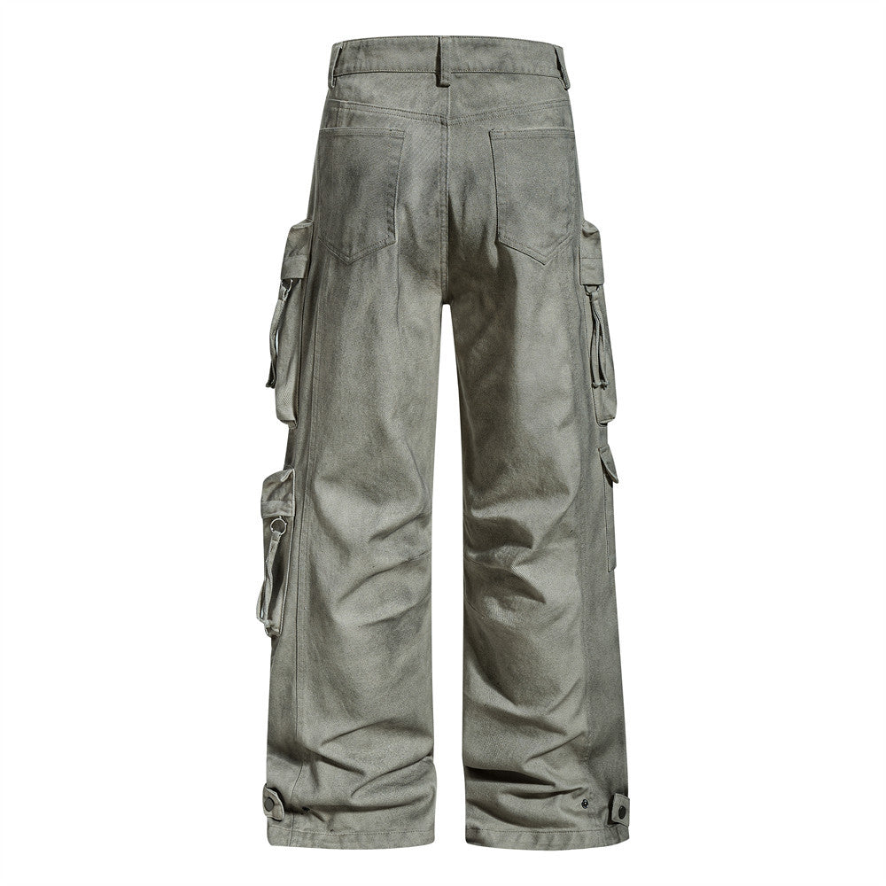 Men Distressed Multi-Pocket Wide Leg Jeans