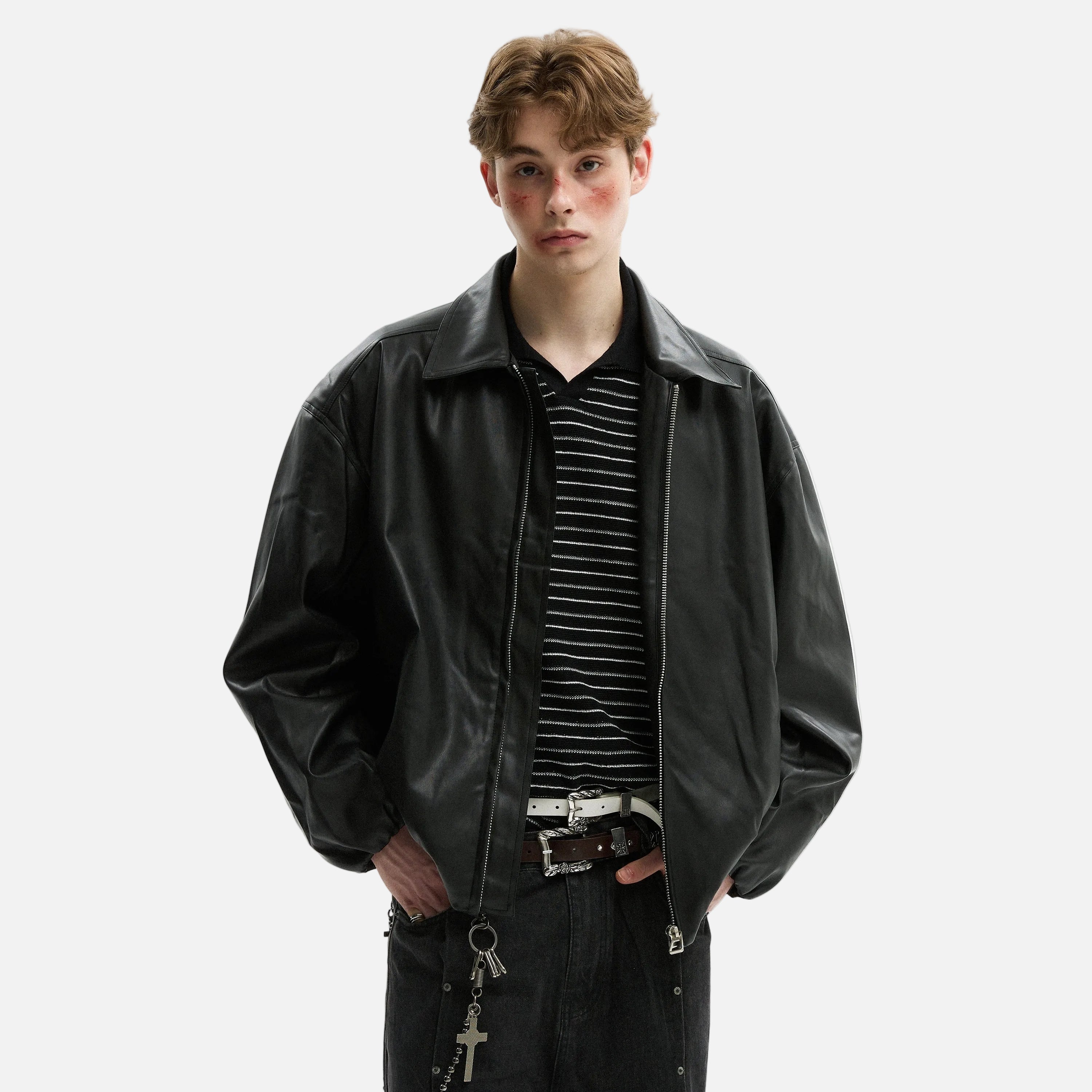 Streetwear American Style Hip Hop Lapel PU Leather