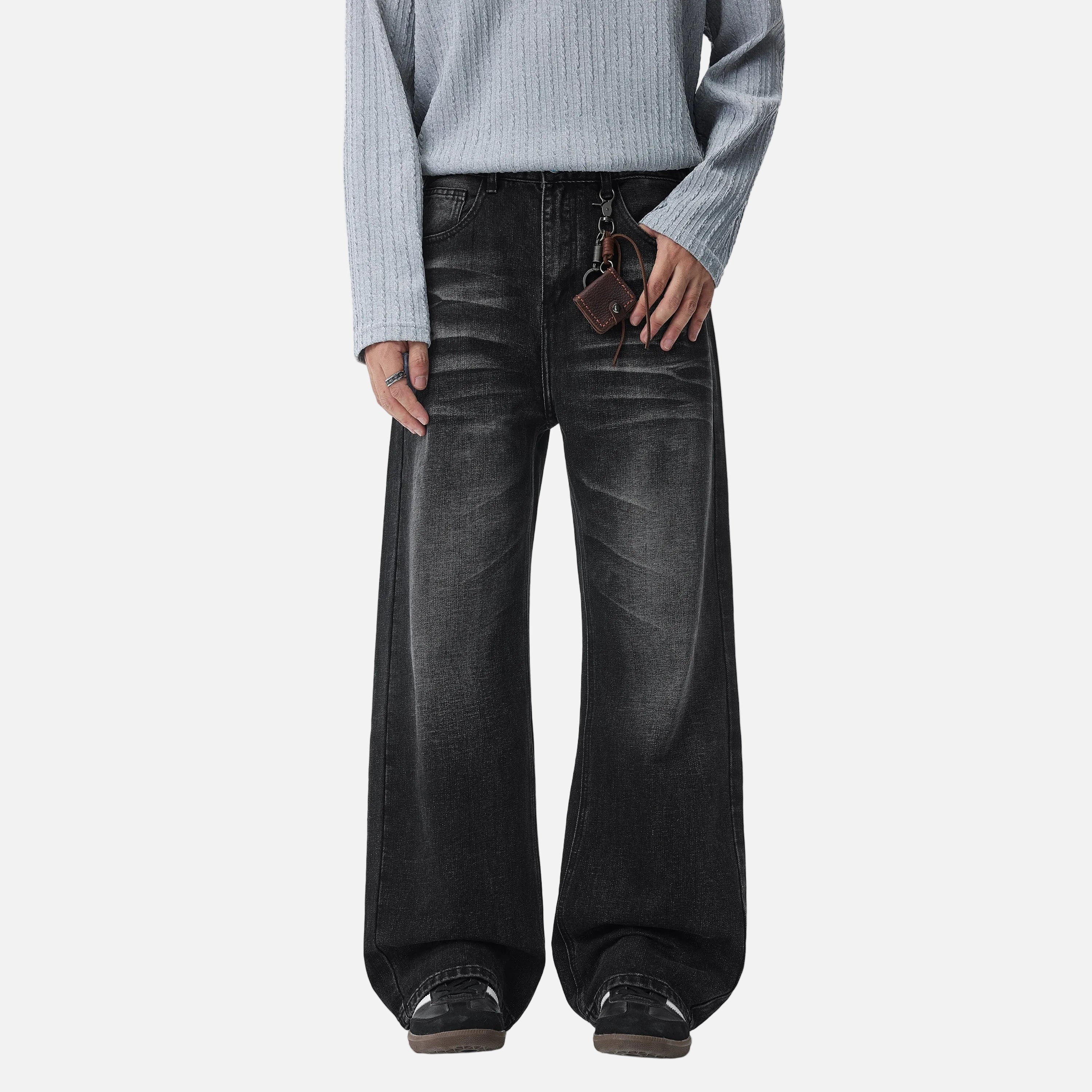 Streetwear Washed Cat Whisker Loose Denim Jeans