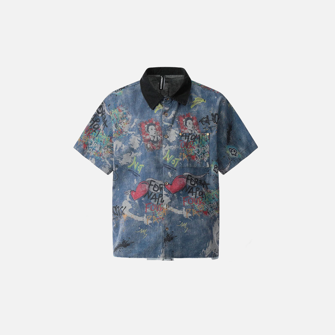 Chemise en jean vintage oversize imprimée graffiti