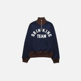 Japanese Letter Embroidery Half Zipper Sweatshirt