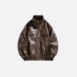 Veste de motard en cuir à col montant, classique et tendance