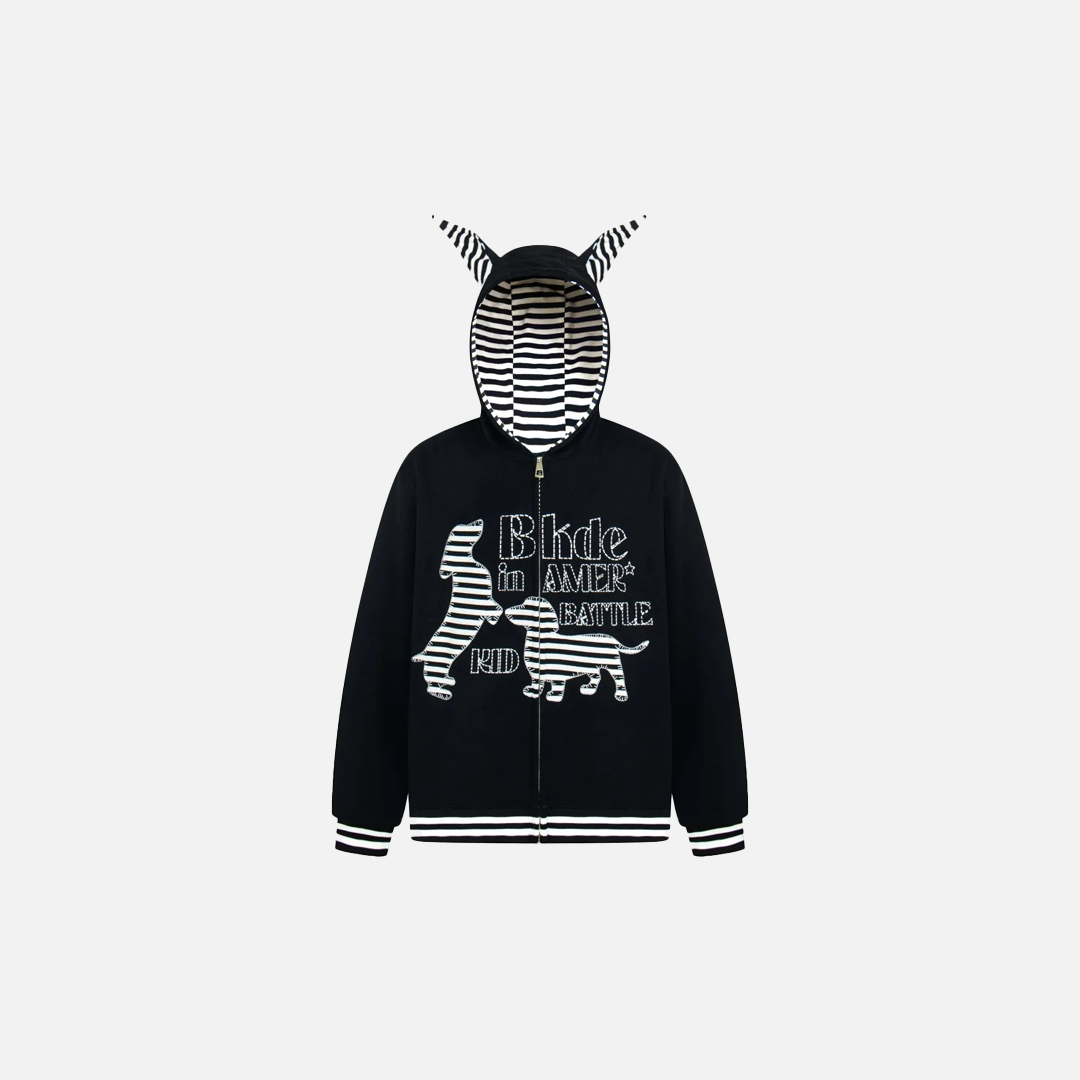 Autumn Embroidered Puppy Hooded Sweatshirt