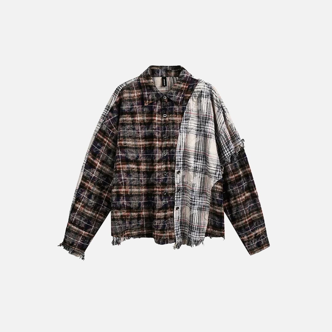 Langarmhemd mit Used-Look-Karo und Batikmuster
